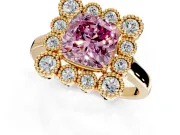 Cluster Halo Engagement Ring Setting for Fancy Pink Cushion Cut Center with Milgrain Bezel Accents and Prong Head in Yellow Gold