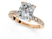 Solitaire Engagement Ring Setting for Radiant Cut Center with Fine Pave Band and Claw Prong Head in Rose Gold