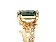 Solitaire Engagement Ring Setting for Fancy Green Emerald Cut Center with Pave and Plain Crossover Band and Prong Head in Yellow Gold