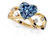 Solitaire Engagement Ring Setting for Fancy Blue Heart-Shaped Center with Criss-Cross Accent Band and Prong Head in Yellow Gold
