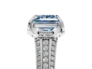 Solitaire Engagement Ring Setting for Fancy Blue Princess Cut Center with Accented Split Shank and Prong Head in Platinum