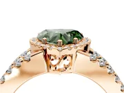 Halo Engagement Ring Setting for Fancy Green Heart-Shaped Center with Wide-Open Pave Split Shank and Prong Head in Rose Gold