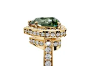 Halo Engagement Ring Setting for Fancy Green Heart-Shaped Center with Metal-Rimmed Halo, Pave Band and Prong Head in Yellow Gold