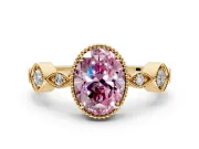 Vintage Station Engagement Ring Setting for Fancy Pink Oval Center with Accents and Prong Head in Yellow Gold