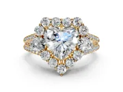 Halo Engagement Ring Setting for Heart-Shaped Center with Two-Strand Split Shank and Prong Head in Yellow Gold