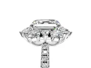 Floral Halo Engagement Ring Setting for Asscher Cut Center with Pave Accents and Prong Head in White Gold