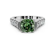 Solitaire Engagement Ring Setting for Fancy Green Cushion Cut Center with Pave Cathedral Shoulders and Prong Head in Platinum