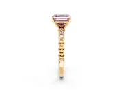 Solitaire Engagement Ring Setting for Fancy Pink Asscher Cut Center with Bezel-Dot Beaded Band and Prong Head in Yellow Gold