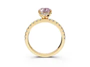 Solitaire Engagement Ring Setting for Fancy Pink Oval Center with Band of Accents and Prong Head in Yellow Gold