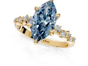 Solitaire Engagement Ring Setting for Fancy Blue Marquise Center with Trailing Leaf Accent Band and Prong Head in Yellow Gold