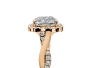Halo Engagement Ring Setting for Cushion Cut Center with Twist Band and Prong Head in Rose Gold