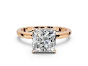 Solitaire Engagement Ring Setting for Princess Cut Center with Fine Wire Band and Prong Head in Rose Gold