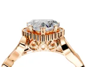 Halo Engagement Ring Setting for Heart-Shaped Center with Leaf Motif Split Shank and Prong Head in Rose Gold