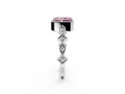 Milgrain Bezel Engagement Ring Setting for Fancy Pink Radiant Cut Center with Marquise Stations and Bezel Head in Platinum
