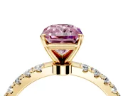 Open Basket Engagement Ring Setting for Fancy Pink Radiant Cut Center with Pave Band and Prong Head in Yellow Gold