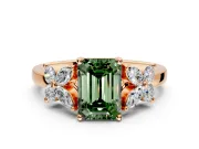 Floral Engagement Ring Setting for Fancy Green Emerald Cut Center with Marquise Cluster Shoulders and Prong Head in Rose Gold