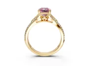 Solitaire Engagement Ring Setting for Fancy Pink Radiant Cut Center with Pave Rail Split Shank and Prong Head in Yellow Gold