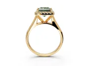 Halo Engagement Ring Setting for Fancy Green Princess Cut Center with Square Band and Prong Head in Yellow Gold