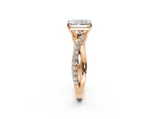 Crossover Engagement Ring Setting for Radiant Cut Center with Pave and Plain Strands and Prong Head in Rose Gold