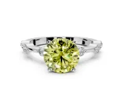 Solitaire Engagement Ring Setting for Fancy Yellow Round Cut Center with Bezel Station Band and Prong Head in White Gold