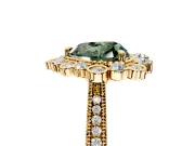 Milgrain Halo Engagement Ring Setting for Fancy Green Heart-Shaped Center with Bezel Point Accents and Prong Head in Yellow Gold