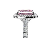 Halo Engagement Ring Setting for Fancy Pink Princess Cut Center with Raised Halo, Pave Band and Prong Head in Platinum