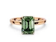 Hidden Halo Engagement Ring Setting for Fancy Green Emerald Cut Center with Plain Band and Tall Prong Head in Rose Gold