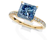 Solitaire Engagement Ring Setting for Fancy Blue Princess Cut Center with Fine Pave Band and Prong Head in Yellow Gold
