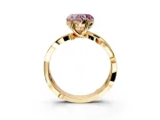 Solitaire Engagement Ring Setting for Fancy Pink Heart-Shaped Center with Pave and Plain Crossover Band and Prong Head in Yellow Gold