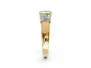 3 Stone Engagement Ring Setting for Fancy Yellow Princess Cut Center with Raised Basket Heads and Prong Head in Yellow Gold