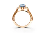 Milgrain Halo Engagement Ring Setting for Fancy Blue Princess Cut Center with Bezel Point Accents and Prong Head in Rose Gold
