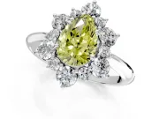 Small-Accent Cluster Halo Engagement Ring Setting for Fancy Yellow Pear-Shaped Center with Plain Band and Prong Head in Sterling Silver