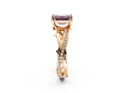 Solitaire Engagement Ring Setting for Fancy Pink Emerald Cut Center with Pave and Plain Crossover Band and Prong Head in Rose Gold
