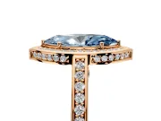 Halo Engagement Ring Setting for Fancy Blue Marquise Center with Framed Halo, Pave Band and Prong Head in Rose Gold