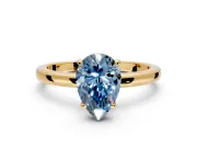 Solitaire Engagement Ring Setting for Fancy Blue Pear-Shaped Center with Fine Wire Band and Prong Head in Yellow Gold