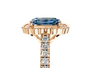 Milgrain Floral Halo Engagement Ring Setting for Fancy Blue Emerald Cut Center with Pave Band and Prong Head in Rose Gold