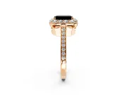 Floral Halo Engagement Ring Setting for Fancy Black Emerald Cut Center with Large Halo Accents and Prong Head in Rose Gold