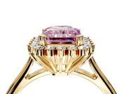 Starburst Halo Engagement Ring Setting for Fancy Pink Radiant Cut Center with Thin Round-Wire Band and Prong Head in Yellow Gold
