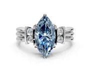 Solitaire Engagement Ring Setting for Fancy Blue Marquise Center with Grooved Bar Accent Band and Prong Head in Platinum