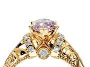 Solitaire Engagement Ring Setting for Fancy Pink Marquise Center with Filigree Accent Basket and Prong Head in Yellow Gold