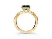 Crossover Engagement Ring Setting for Fancy Green Princess Cut Center with Pave and Plain Strands and Prong Head in Yellow Gold