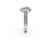 Milgrain Halo Engagement Ring Setting for Fancy Pink Heart-Shaped Center with Pave Band and Prong Head in Platinum