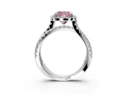 Halo Engagement Ring Setting for Fancy Pink Cushion Cut Center with Double Pave Split Shank and Prong Head in Sterling Silver