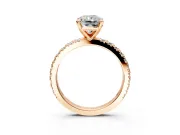 Solitaire Engagement Ring Setting for Radiant Cut Center with Fine Pave Band and Claw Prong Head in Rose Gold