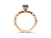 Solitaire Engagement Ring Setting for Fancy Blue Radiant Cut Center with Beaded Bezel Station Band and Prong Head in Rose Gold