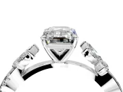 Floral Engagement Ring Setting for Emerald Cut Center with Trailing Marquise Accents and Prong Head in White Gold