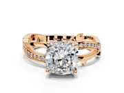 Solitaire Engagement Ring Setting for Cushion Cut Center with Pave and Plain Crossover Band and Prong Head in Rose Gold
