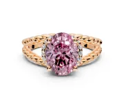 Halo Engagement Ring Setting for Fancy Pink Oval Center with Rope Twist Split Shank and Prong Head in Rose Gold