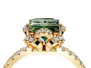 Halo Engagement Ring Setting for Fancy Green Princess Cut Center with Openwork Halo, Pave Band and Prong Head in Yellow Gold