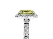 Halo Engagement Ring Setting for Fancy Yellow Asscher Cut Center with Narrowing Pave Band and Prong Head in Platinum